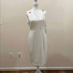Calvin Klein White Sleeveless Sheath Midi Dress